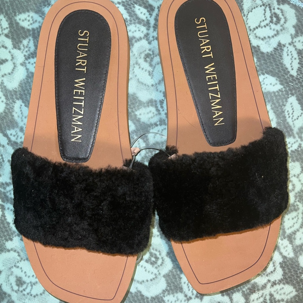 Stuart Weitzman Cammy Shearling-Strap Slide Sanda… - image 4